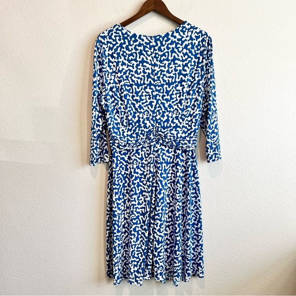 Christopher & Banks XL Faux Wrap Midi Dress Blue White Knot Front Flowy Stretch - Picture 8 of 10